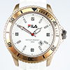 Fila Sportuhr weißes Kautschuk-Armband, pinkes Ziffernblatt mit Zirkonia, hellgoldene Lünette
