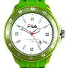 Fila Sportuhr grünes Kautschuk-Armband, weißes Ziffernblatt mit Zirkonia, grüne Lünette
