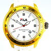 Fila Sportuhr weißes Kautschuk-Armband, weißes Ziffernblatt mit Zirkonia, goldfarbene Lünette