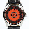 Kraftworkxs Leucht-Uhr Edelstahl, schwarzes Armband, oranges Ziffernblatt
