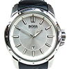 Hugo Boss Herren-Uhr, silbernes Ziffernblatt, schwarzes Lederarmband 1512923