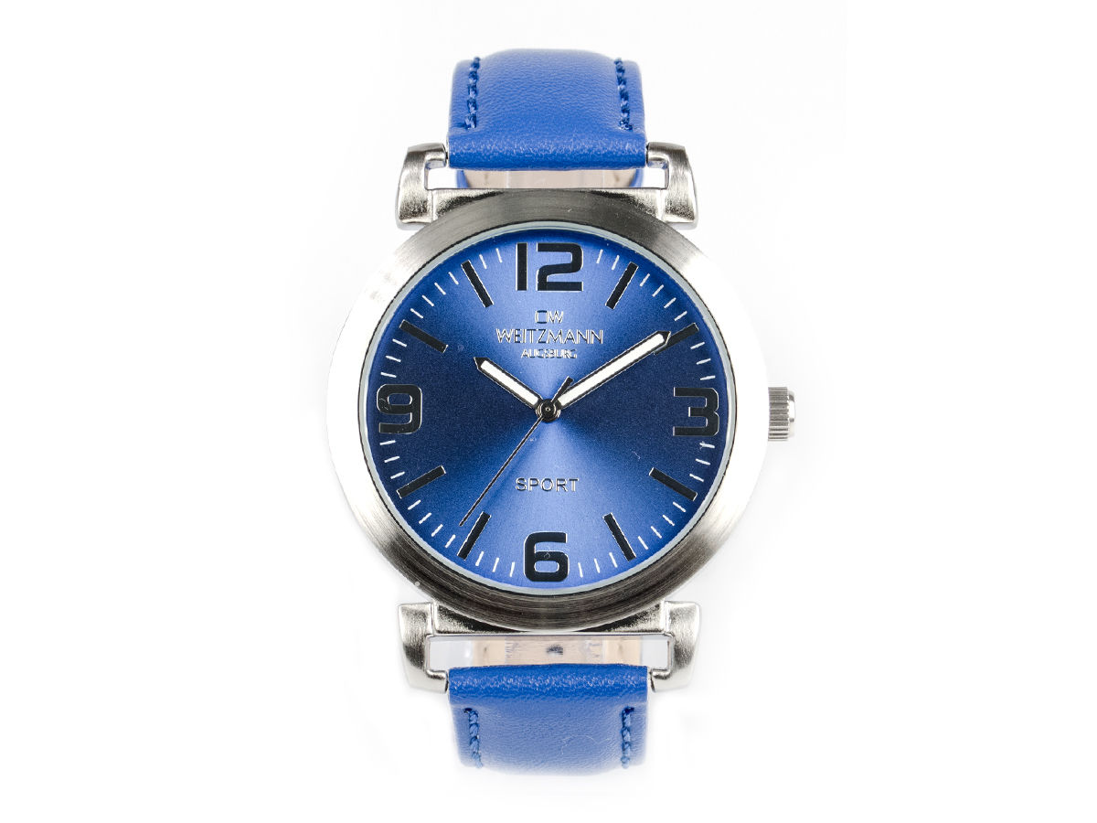 Sport, sportliche Unisex-Armbanduhr blau, mit Echtlederband