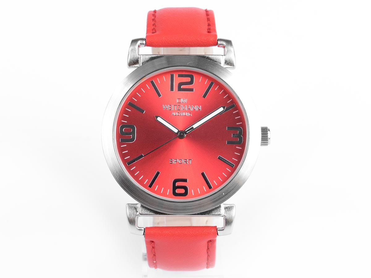 Sport, sportliche Unisex-Armbanduhr rot, mit Echtlederband