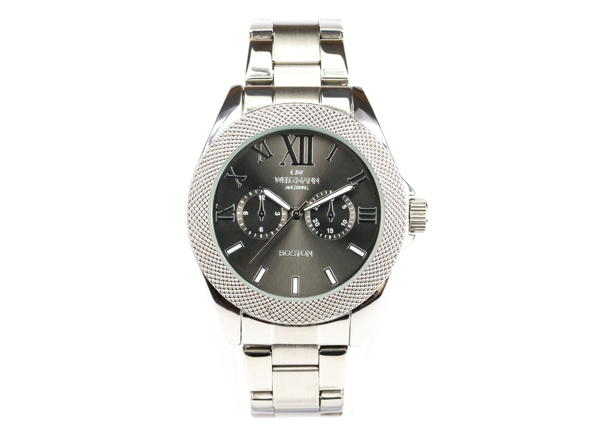 Boston, elegante Herren-Uhr, mit schwarzem Zifferblatt, mit Edelstahlband