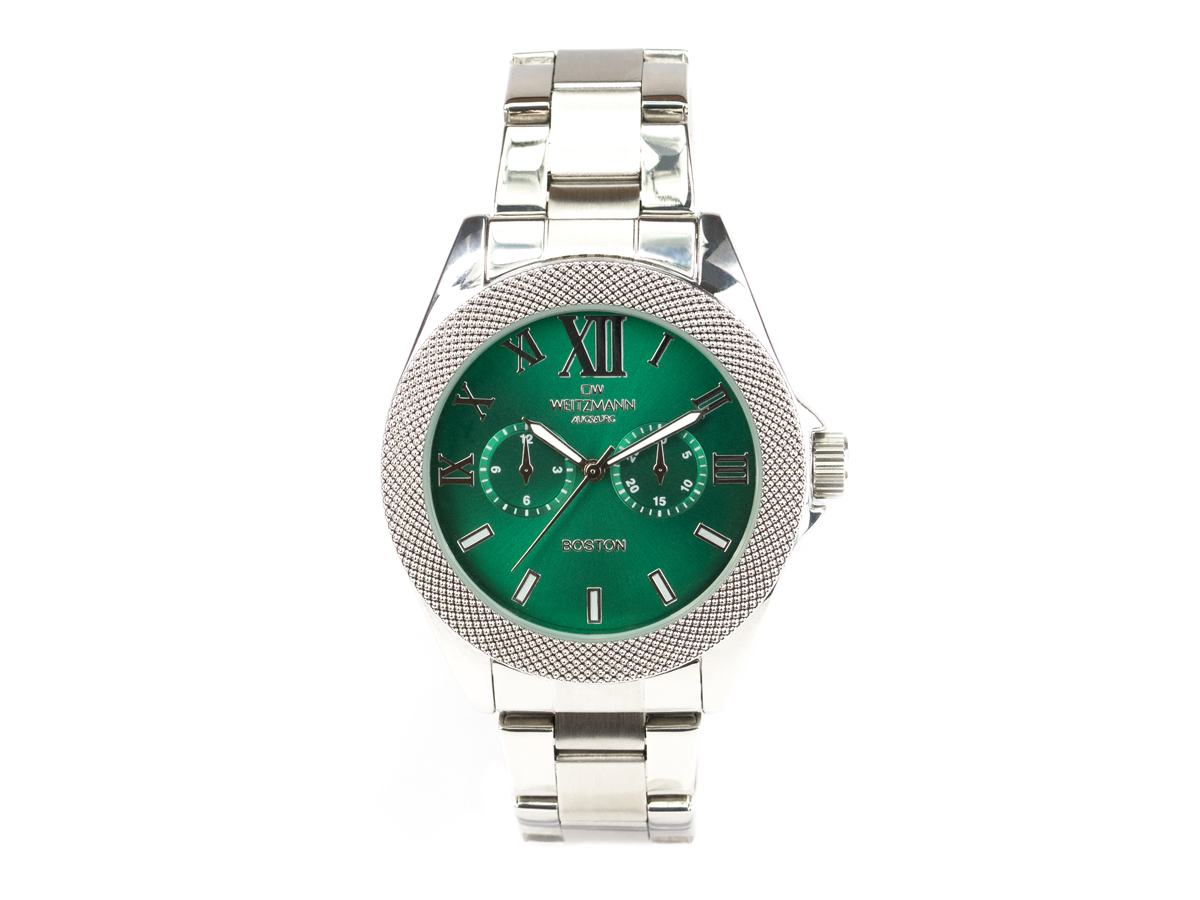 Boston, elegante Herren-Uhr, mit grünem Zifferblatt, mit Edelstahlband