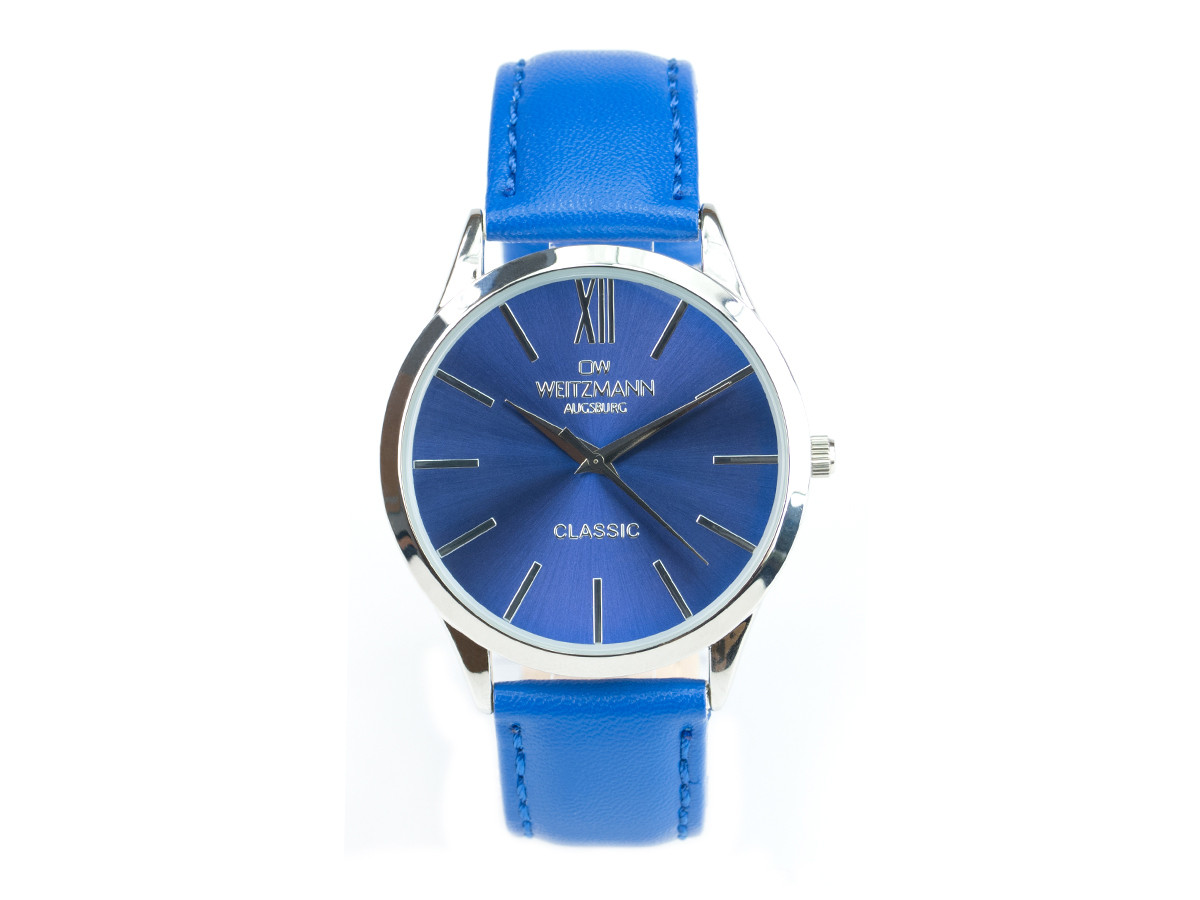 Classic, klassische Herren-Uhr, mit blauem Zifferblatt, Echtlederband blau