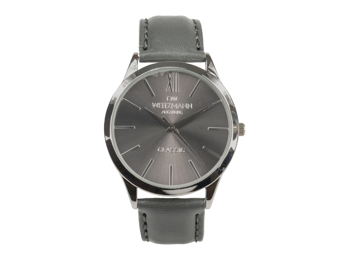 Classic, klassische Herren-Uhr, mit anthrazitfarbenem Zifferblatt, Echtlederband anthrazit