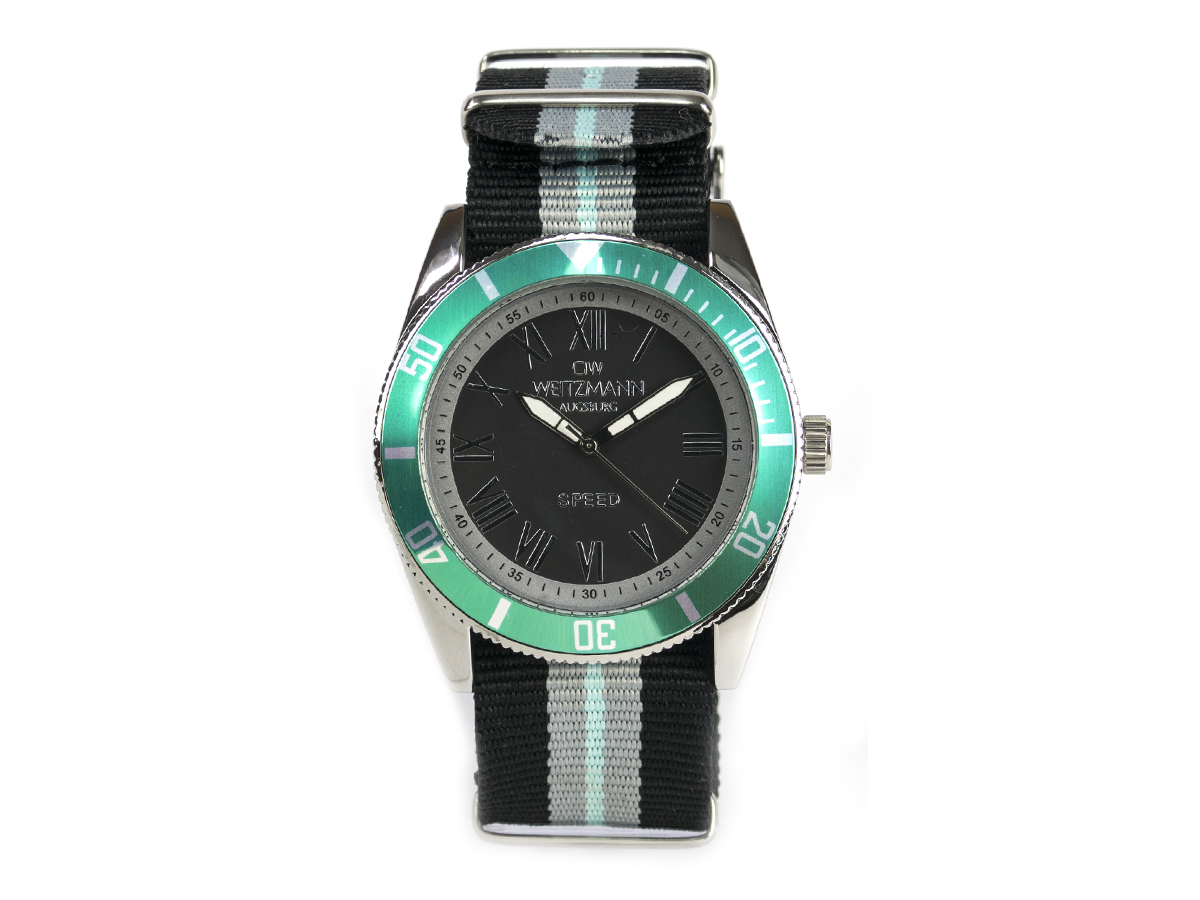 Speed, aktuelle Unisex Armband-Uhr, gestreiftes Natoband, Lünette mint
