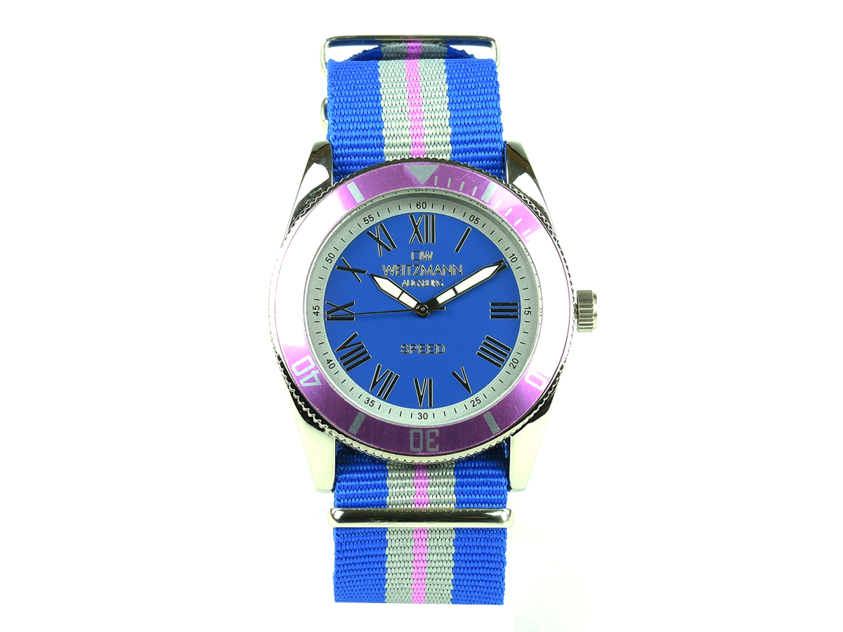 Speed, aktuelle Unisex Armband-Uhr, gestreiftes Natoband, rosa Lünette