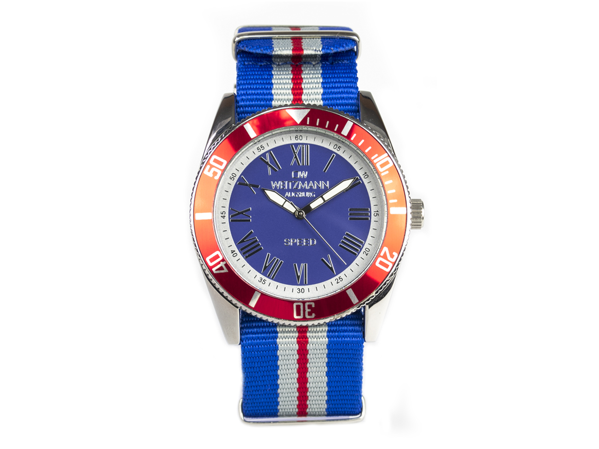 Speed, aktuelle Unisex Armband-Uhr, gestreiftes Natoband, rote Lünette