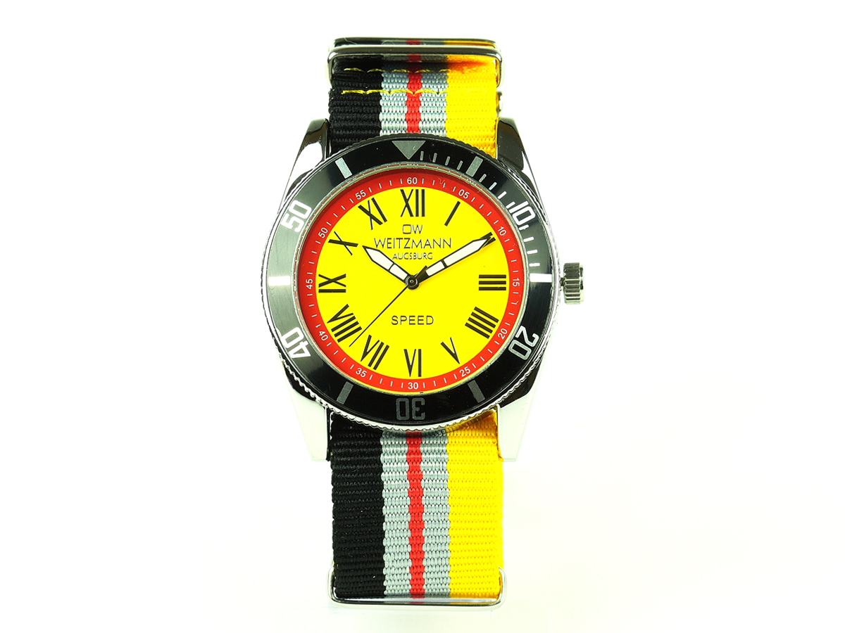 Speed, akuelle Unisex Armband-Uhr, gestreiftes Natoband, schwarze Lünette