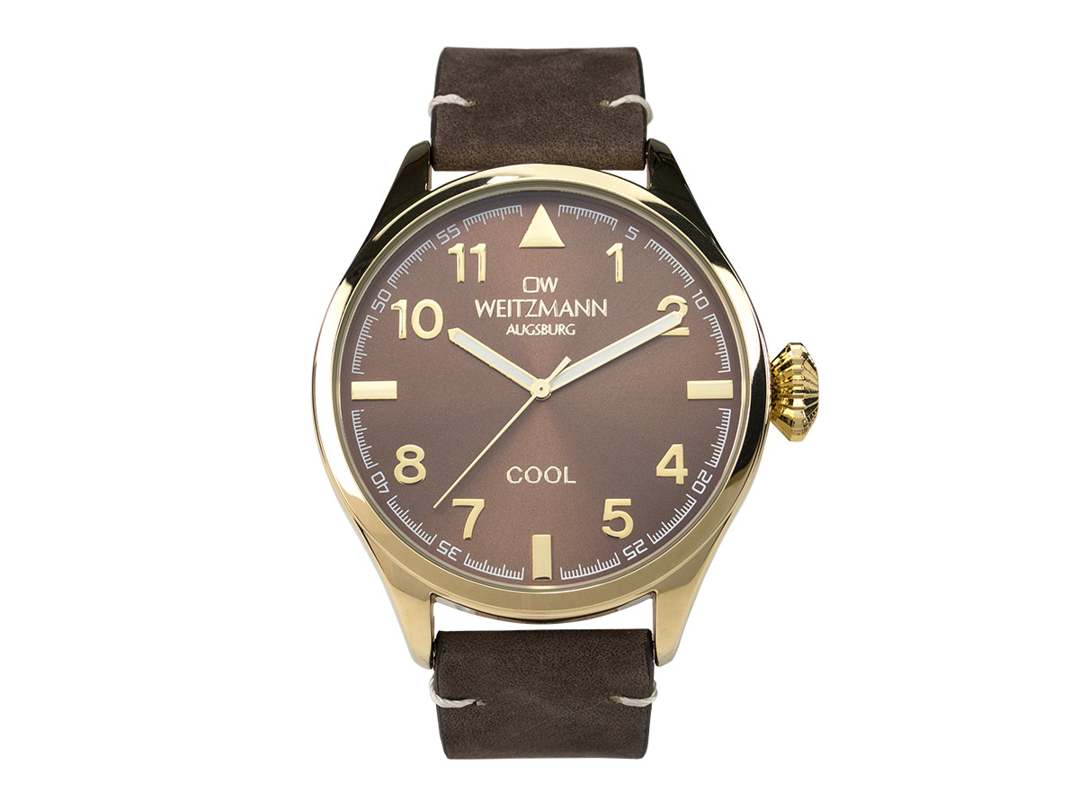 Cool, attraktive Trend-Uhr, gold, Echtlederband braun