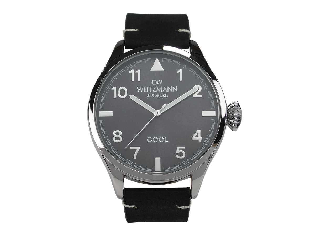 Cool, attraktive Trend-Uhr, silber, Echtlederband schwarz