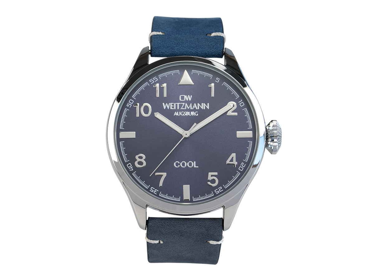 Cool, attraktive Trend-Uhr, silber, Echtlederband blau