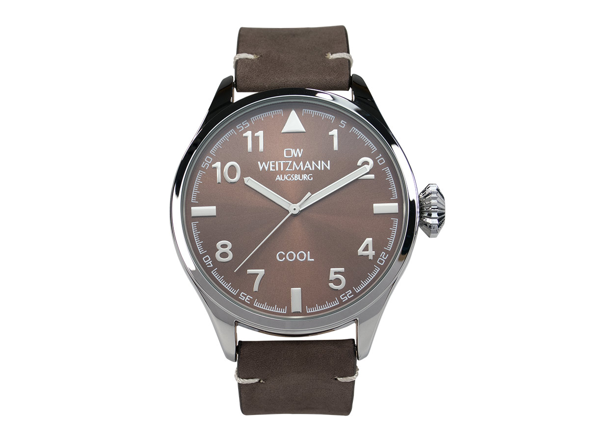 Cool, attraktive Trend-Uhr, silber, Echtlederband braun