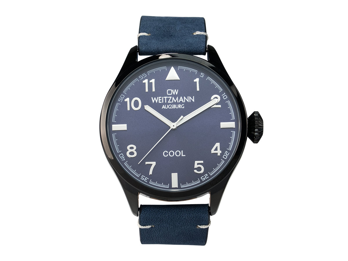 Cool, attraktive Trend-Uhr, schwarz, Echtlederband blau