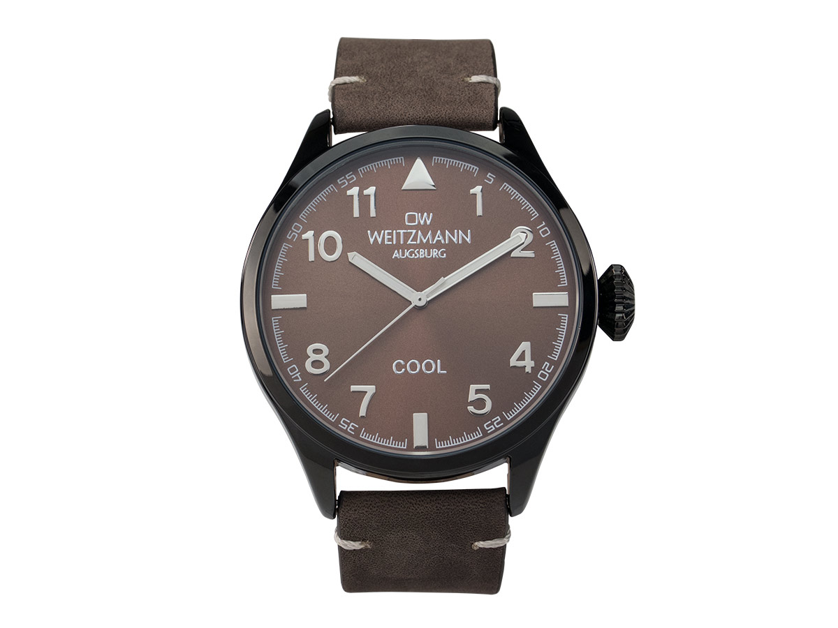 Cool, attraktive Trend-Uhr, schwarz, Echtlederband braun