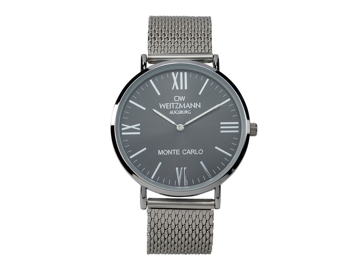 Monte Carlo, topaktuelle Mode-Uhr, mit schwarzem Zifferblatt, mit Milanaise-Band