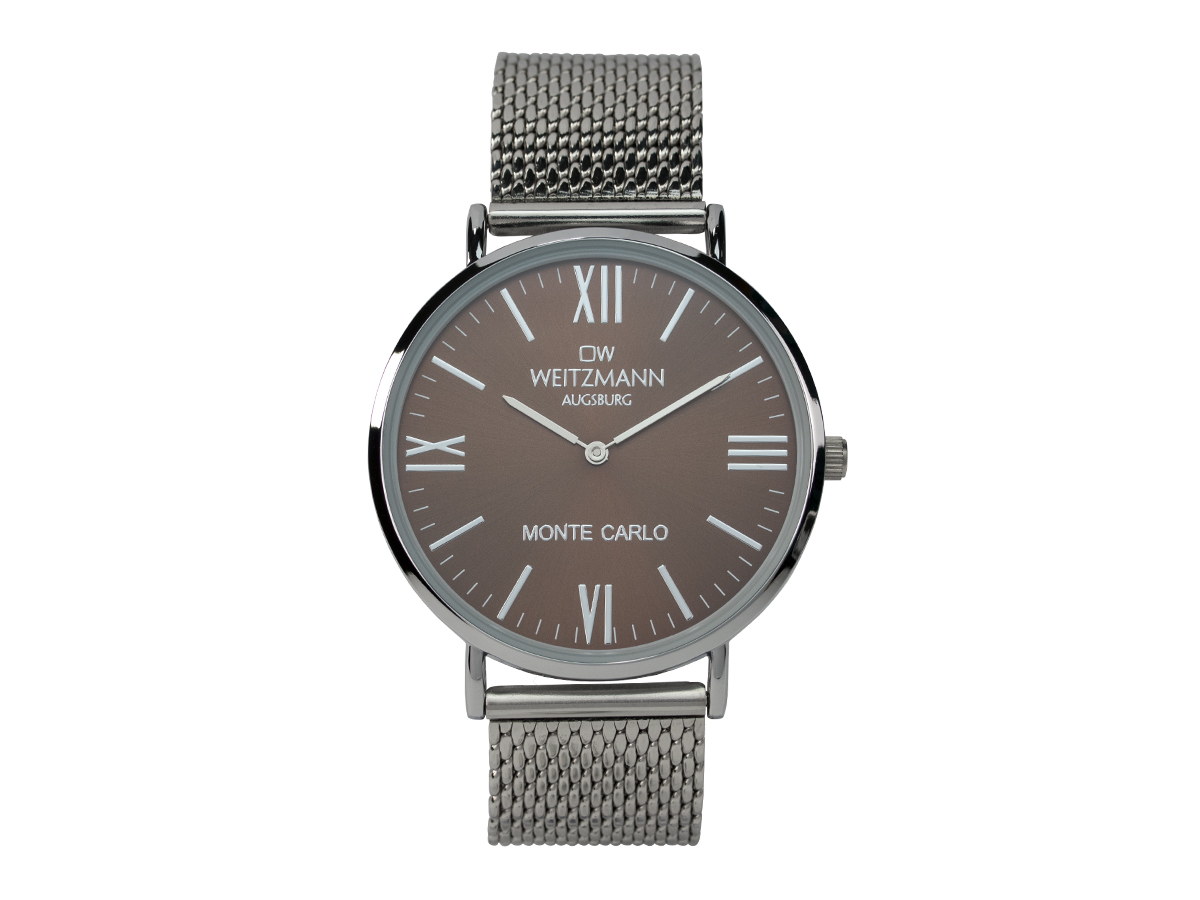 Monte Carlo, topaktuelle Mode-Uhr, mit braunem Zifferblatt, mit Milanaise-Band