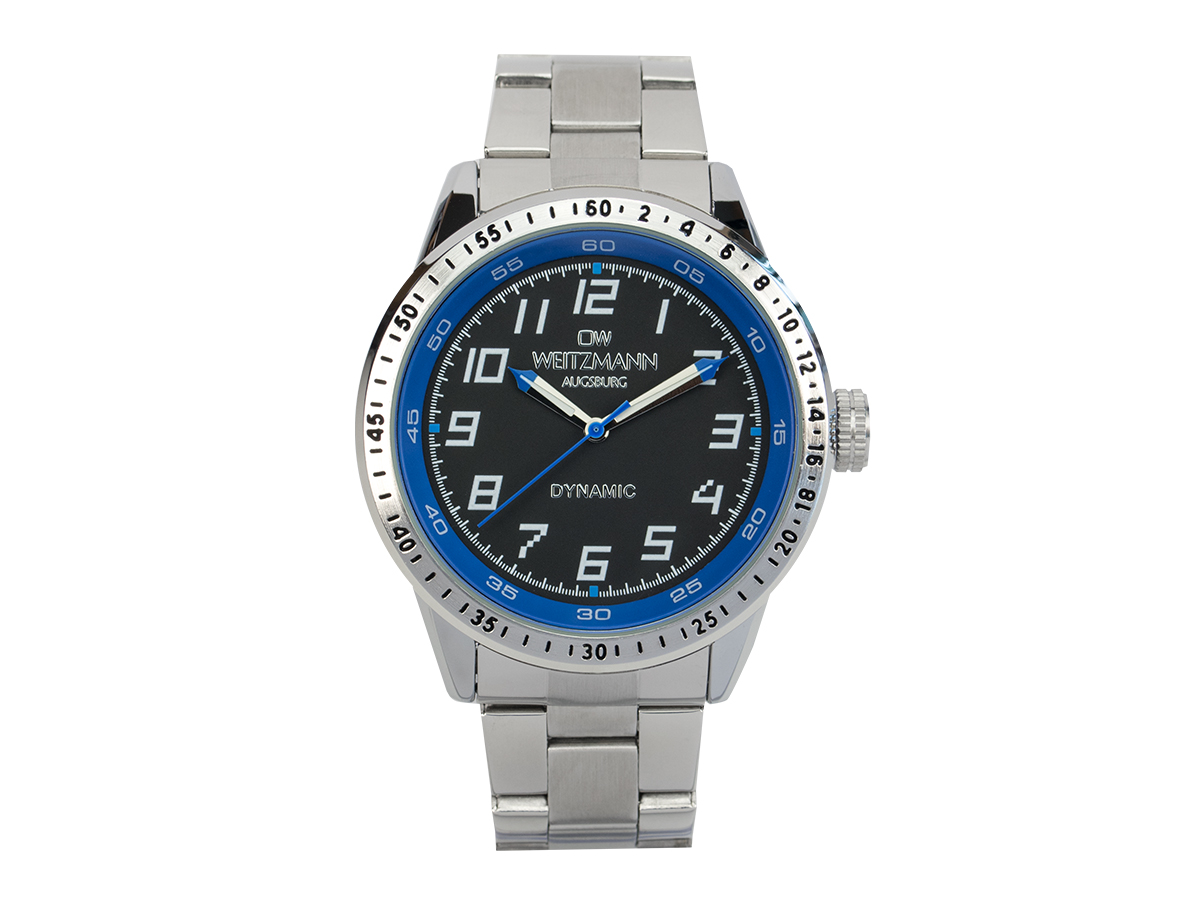 Dynamic, sportlich-elegante Herren-Uhr,  schwarz/blau, Stahlband