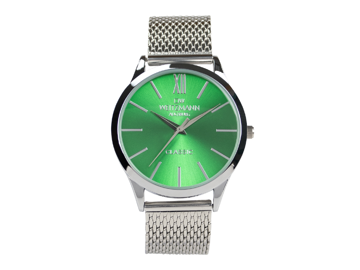 Classic, klassische Herren-Uhr, mit grünem Zifferblatt, Milanaiseband