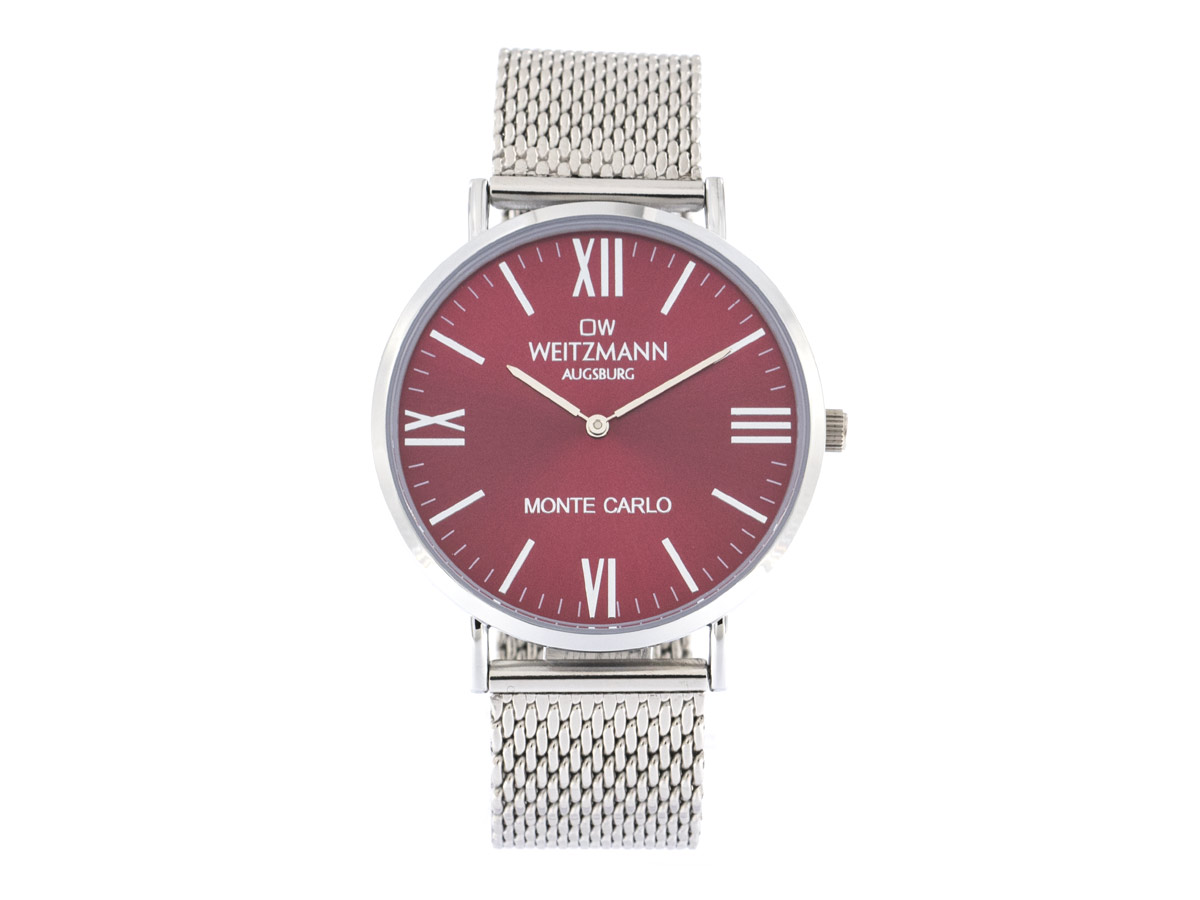 Monte Carlo, topaktuelle Mode-Uhr, mit rotem Ziffernblatt, mit Milanaise-Band