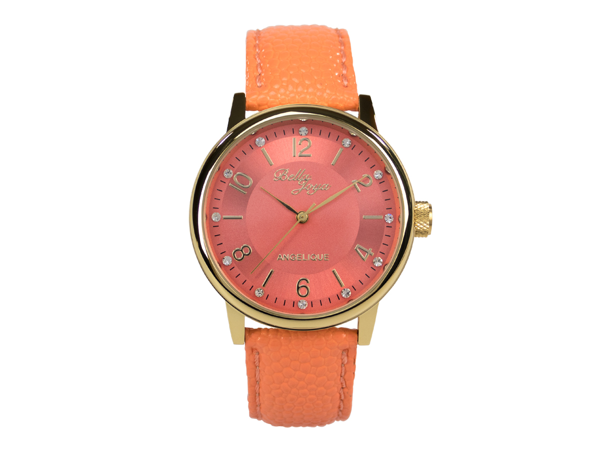 Angelique gold, elegante Mode-Uhr, Echtlederband apricot