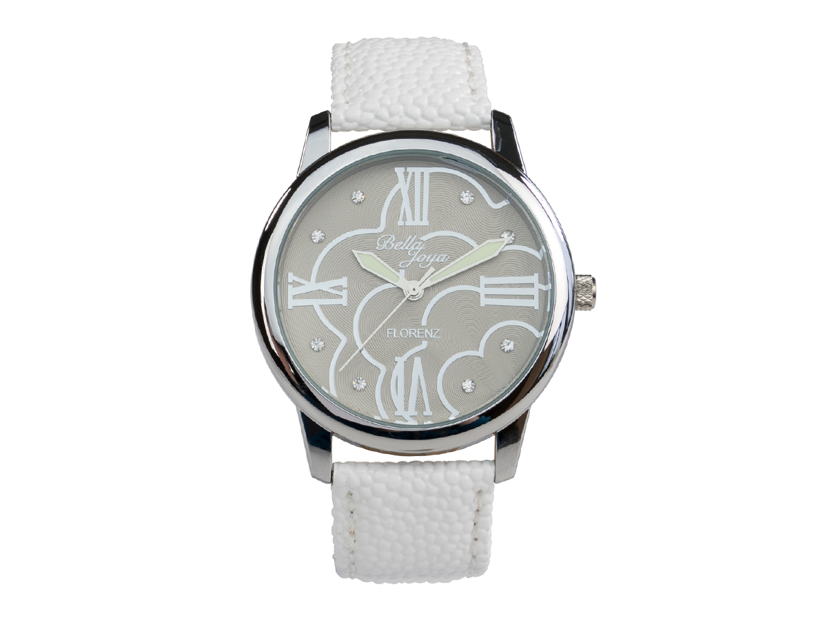 Florenz, modische Damen-Uhr, Echtlederband weiß