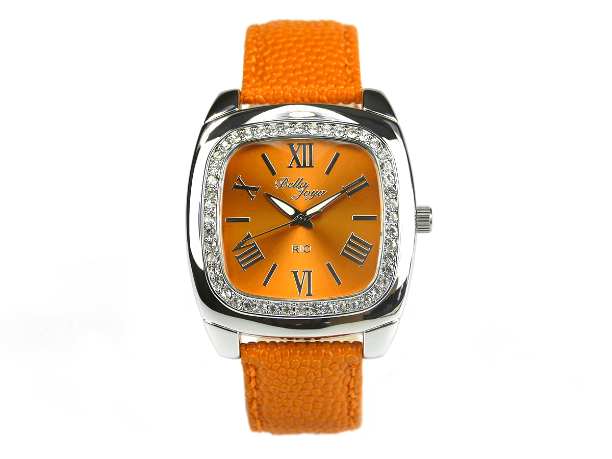 Rio, elegante Trend-Uhr im Retro-Style, Rochen-Struktur-Echtlederband orange
