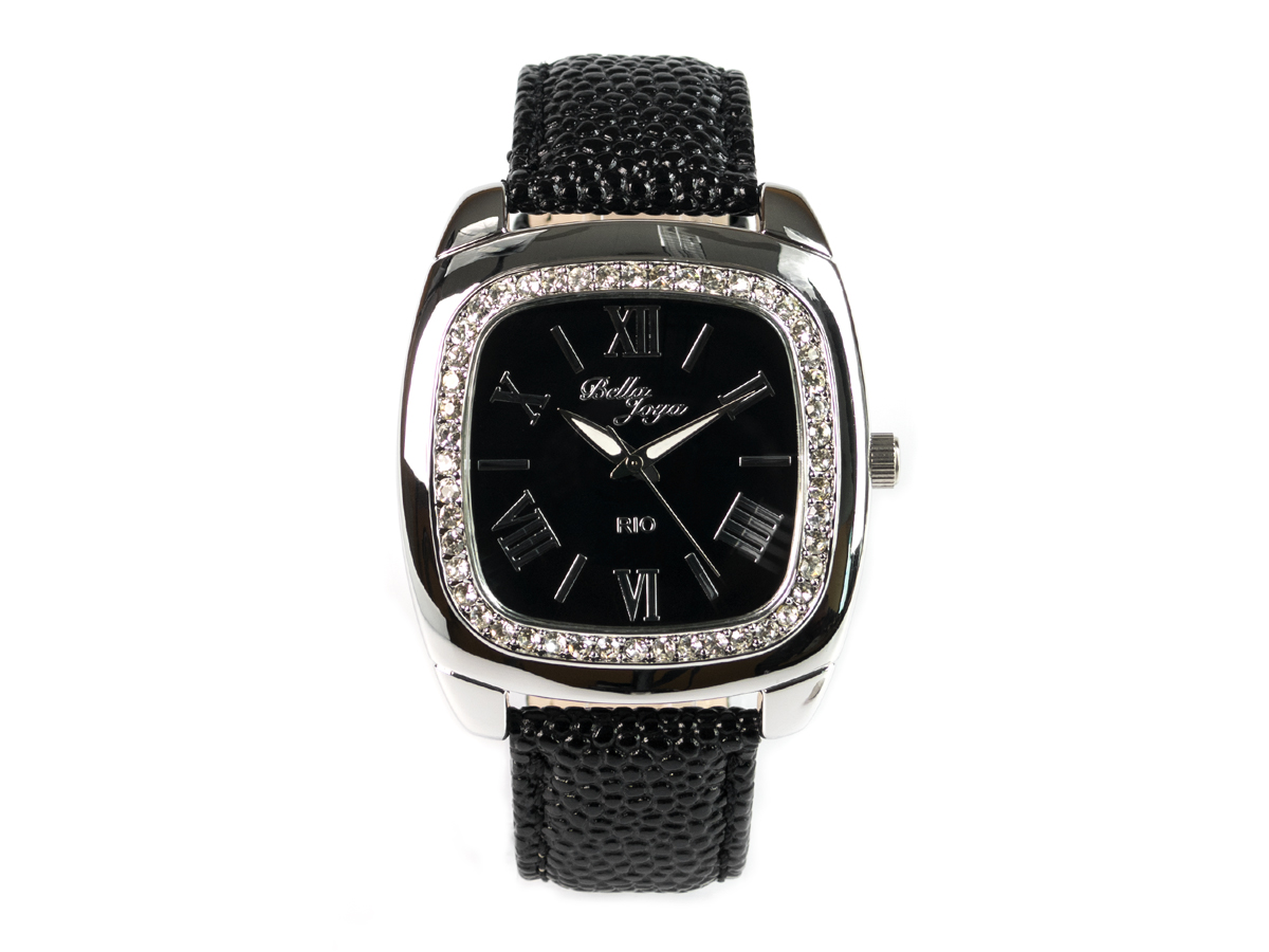 Rio, elegante Trend-Uhr im Retro-Style, Rochen-Struktur-Echtlederband schwarz