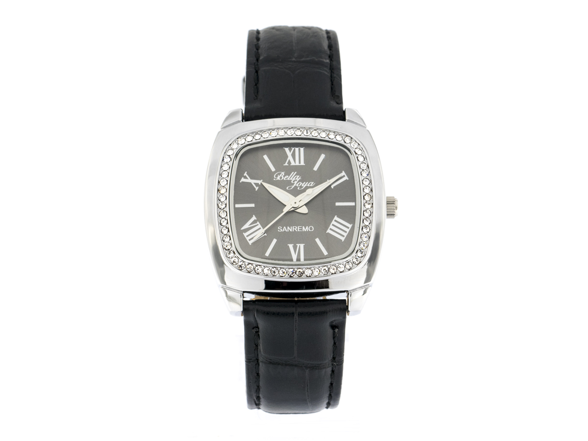 Sanremo silber/schwarz, Kroko-Style Echtlederband